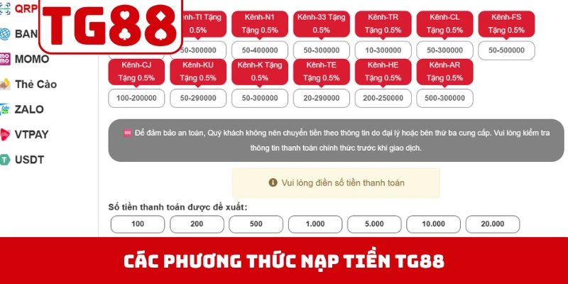 Các phương thức nạp tiền TG88 đáp ứng theo từng nhu cầu