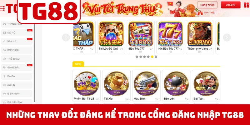 Những thay đổi đáng kể trong cổng đăng nhập TG88