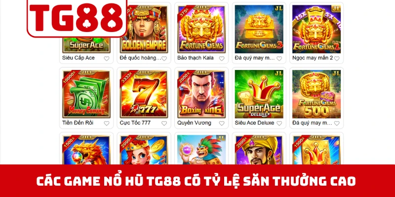 Các game nổ hũ TG88 có tỷ lệ săn thưởng cao nhất